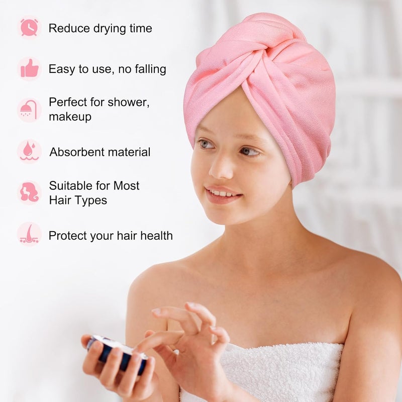 Basumee Microfiber Hair Towel Wrap for Kids 2 Pack Rapid Drying Hair Towel with Button Hair Turbans for Wet Hair Wraps Head Towel Wrap for Women and Girls - Image 4